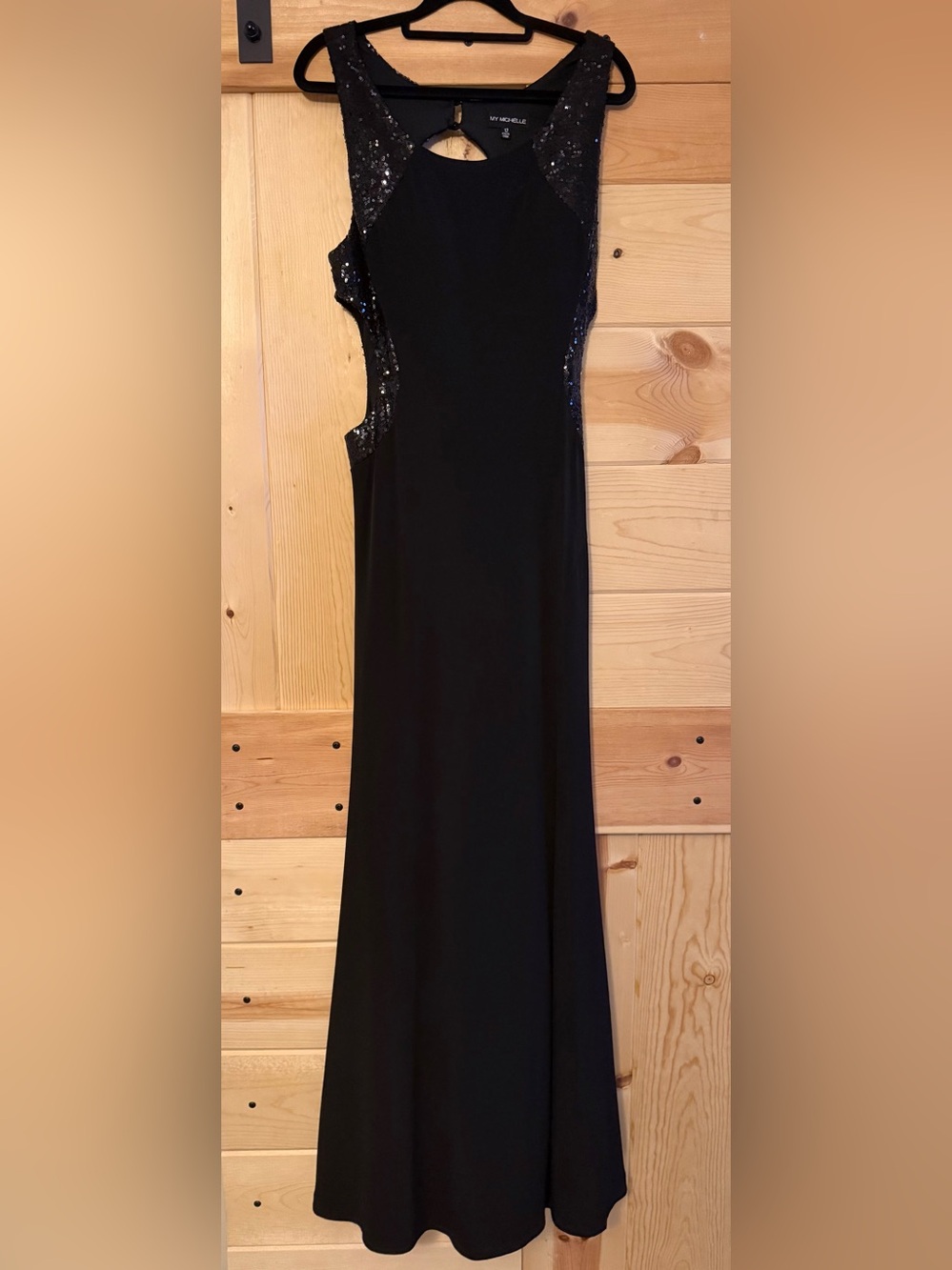 My Michelle Black Sequin Cutout Evening Gown - Juniors Dress